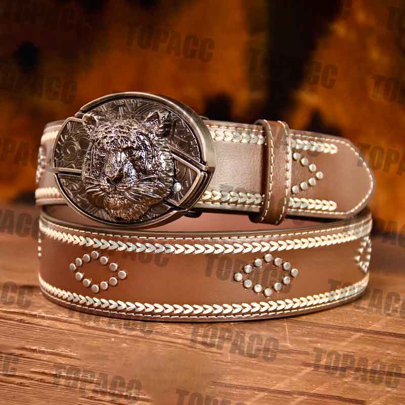 Leather Vintage Belt With Street Buckle