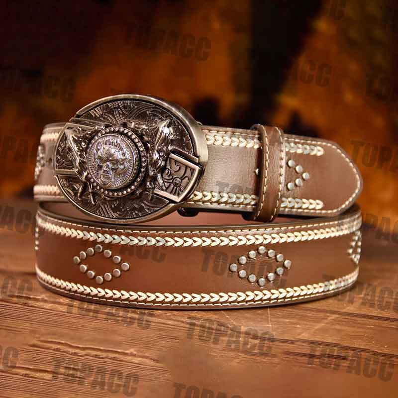 Leather Vintage Belt With Street Buckle