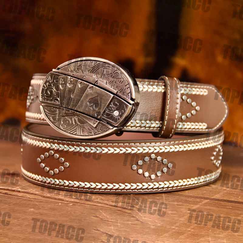 Leather Vintage Belt With Street Buckle